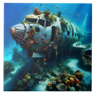 Fantasy Cute Broken Airplane Ocean Ceramic Tile