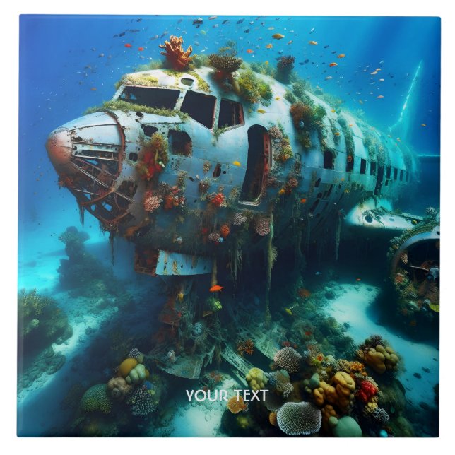 Fantasy Cute Broken Airplane Ocean Ceramic Tile (Front)