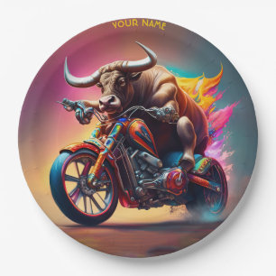 Fantasy Cute Bull Riding Bike Paper Plates