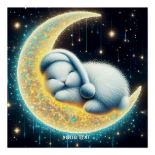 Fantasy Cute Bunny Crescent Moon Poster