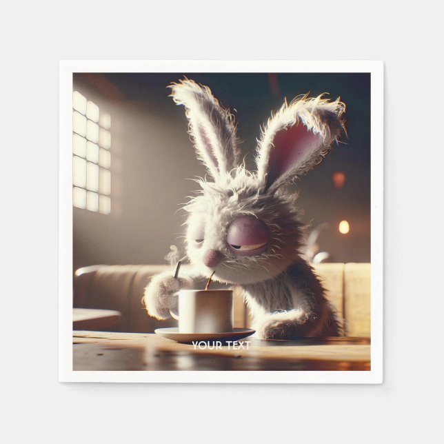 Fantasy Cute Bunny Drinking Coffee Napkins (Front)
