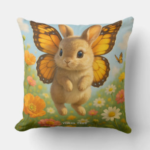 Fantasy Cute Bunny Flowers Wings Throw Pillow