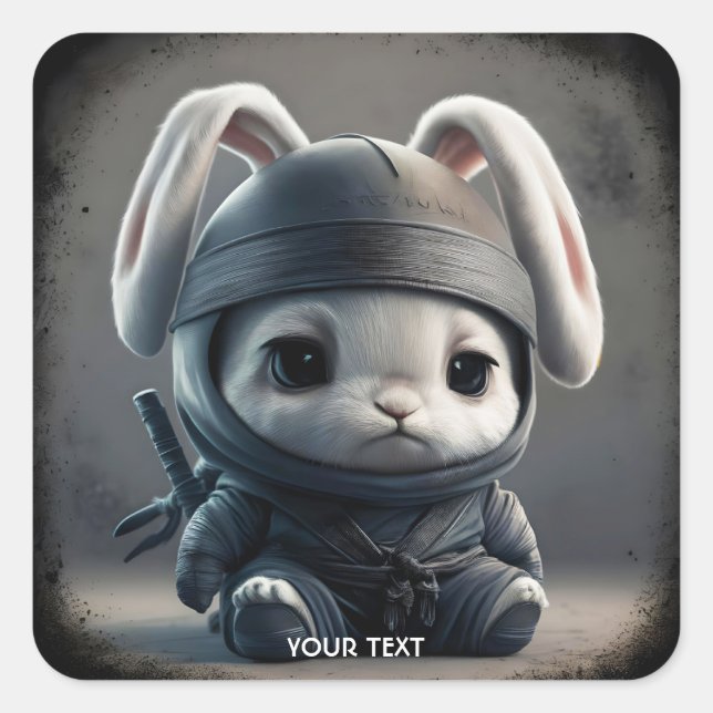Fantasy Cute Bunny Ninja Katana Square Sticker (Front)