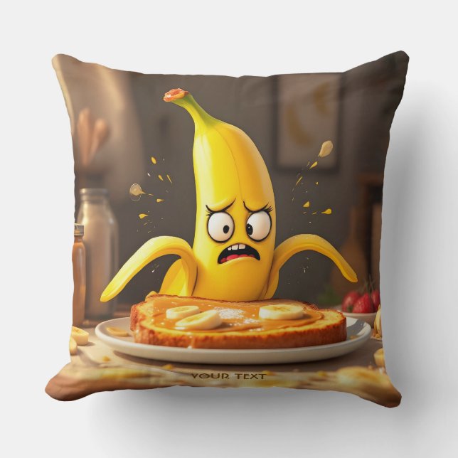 Fantasy Cute Butter Banana Toast Throw Pillow (Front)