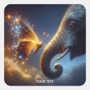 Fantasy Cute Butterfly Baby Elephant Square Sticker