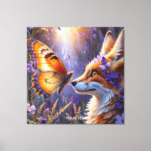 Fantasy Cute Butterfly Fox Flowers Canvas Print