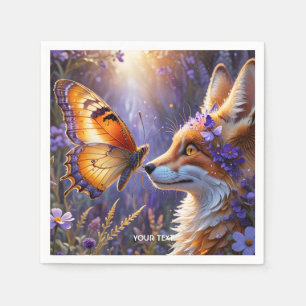 Fantasy Cute Butterfly Fox Flowers Napkins