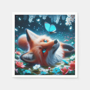 Fantasy Cute Butterfly Fox Night Napkins