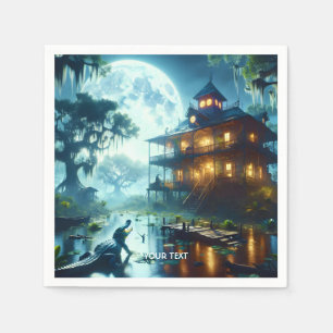 Fantasy Cute Cabin Lake Crocodile Napkins