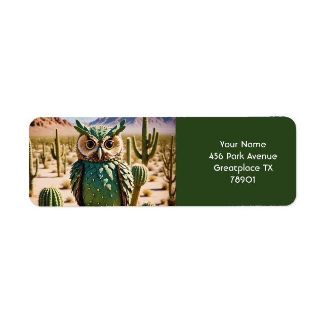 Fantasy Cute Cactus Owl Desert Label (Front)