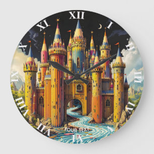 Fantasy Cute Castle From Pencils Large Clock