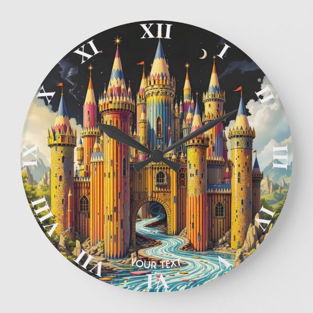 Fantasy Cute Castle From Pencils Large Clock (Front)