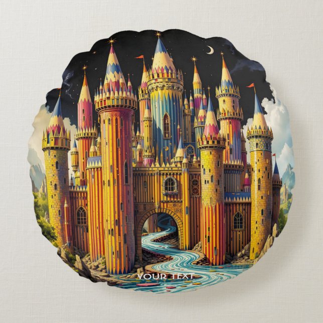 Fantasy Cute Castle From Pencils Round Pillow (Front)