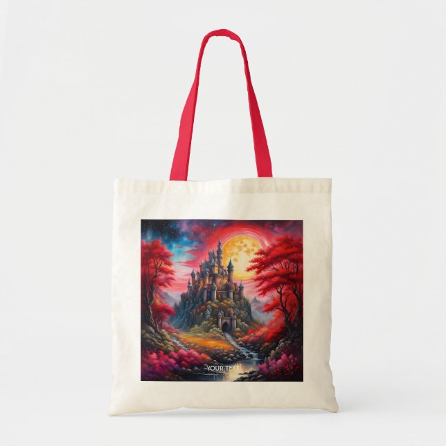 Fantasy Cute Castle Moon Trees Tote Bag (Front)