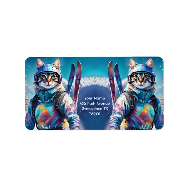 Fantasy Cute Cat Alpine Skis Label (Front)