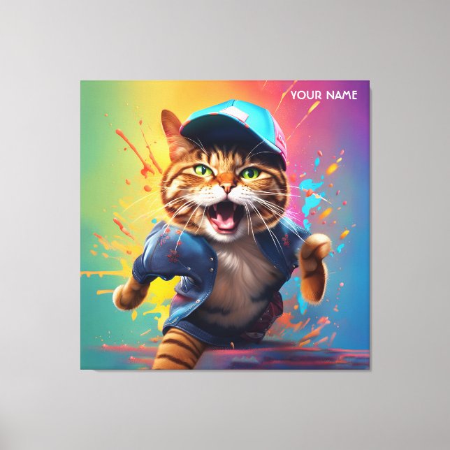 Fantasy Cute Cat Dancing Hip-pop Canvas Print (Front)