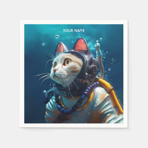 Fantasy Cute Cat Diver Diving Napkins