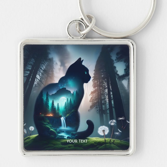 Fantasy Cute Cat Double Exposition Keychain (Front)