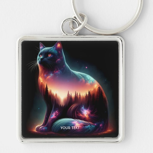 Fantasy Cute Cat Double Exposition Keychain (Front)