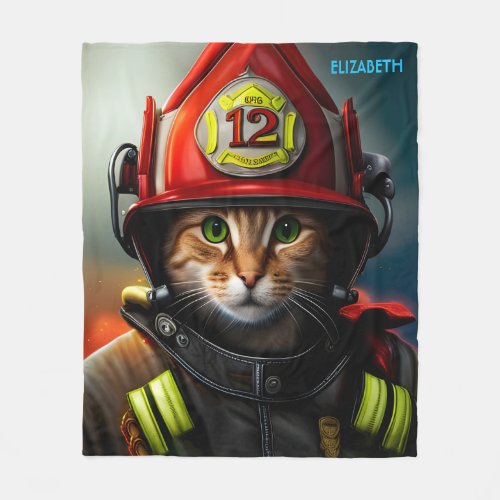 Fantasy Cute Cat Firefighter Suit Fleece Blanket