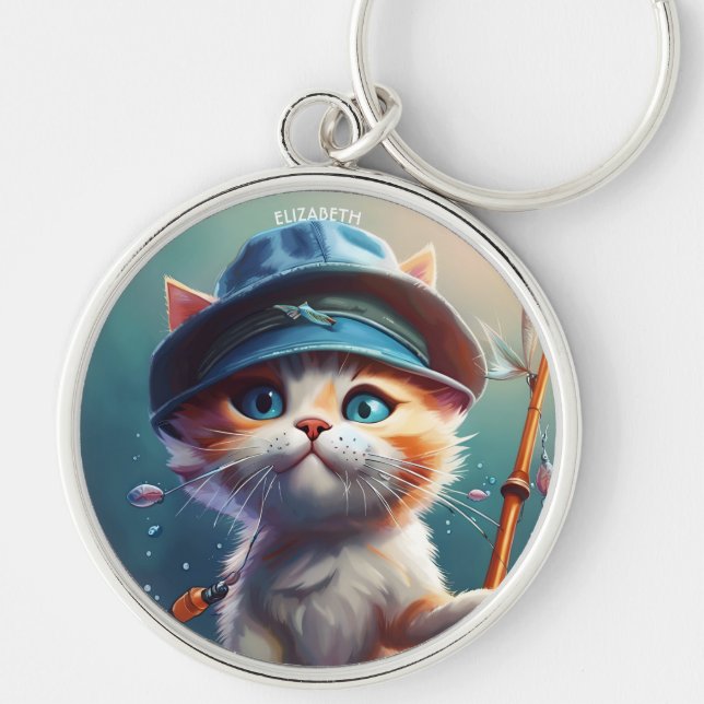 Fantasy Cute Cat Fishing Rod Keychain (Front)