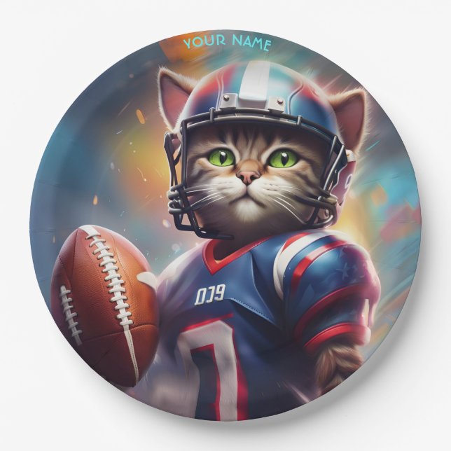 Fantasy Cute Cat Football Uniform Paper Plates (Front)