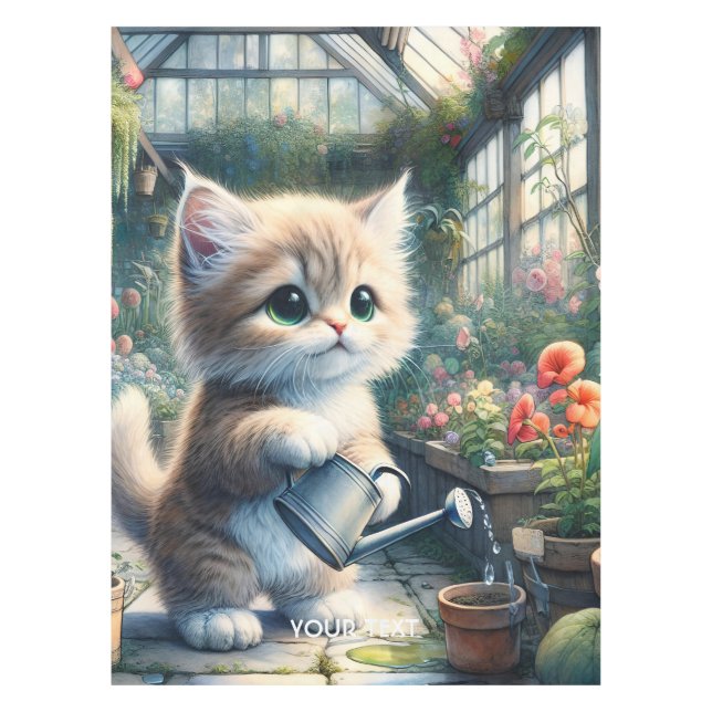 Fantasy Cute Cat Garden Flowers Tablecloth (Front)