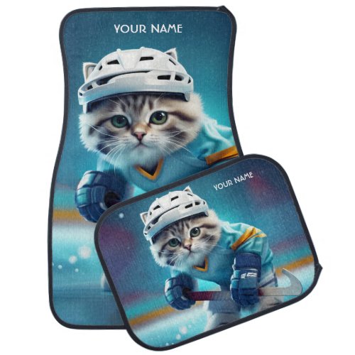 Fantasy Cute Cat Hockey Uniform Car Floor Mat