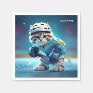 Fantasy Cute Cat Hockey Uniform Napkins