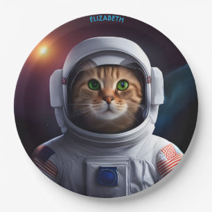 Fantasy Cute Cat In Astronaut Spacesuit Paper Plates