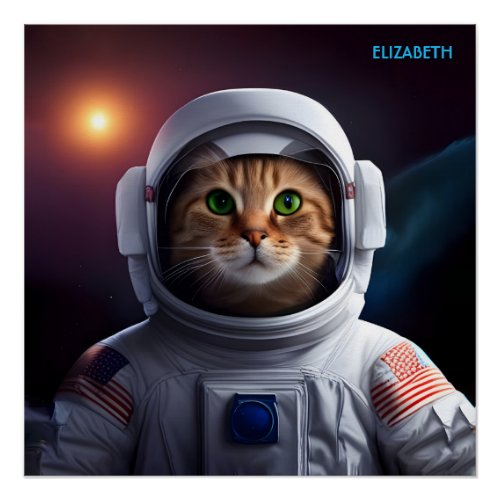 Fantasy Cute Cat In Astronaut Spacesuit Poster