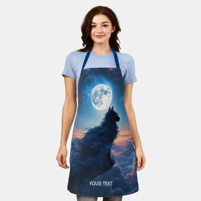 Fantasy Cute Cat Moon Clouds Apron (Worn)