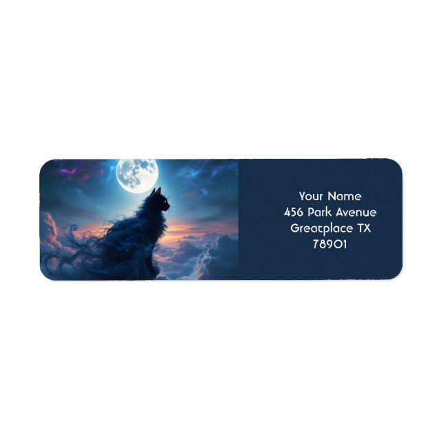 Fantasy Cute Cat Moon Clouds Label (Front)