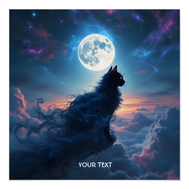 Fantasy Cute Cat Moon Clouds Poster (Front)