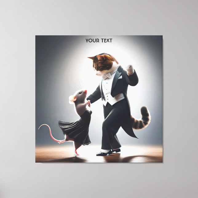 Fantasy Cute Cat Mouse Tango Canvas Print (Front)