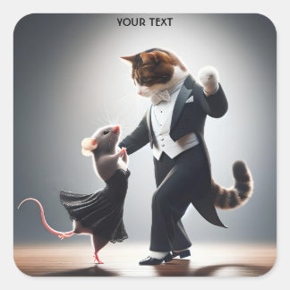 Fantasy Cute Cat Mouse Tango Square Sticker