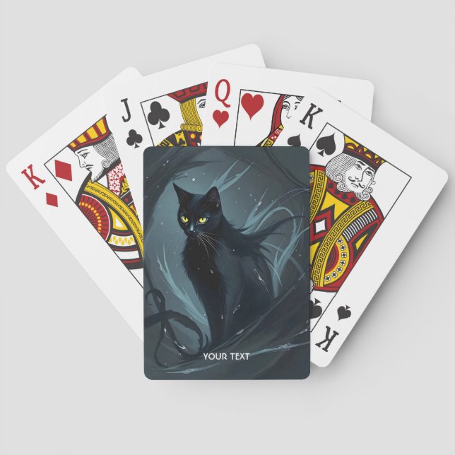 Fantasy Cute Cat Night Black Poker Cards (Back)