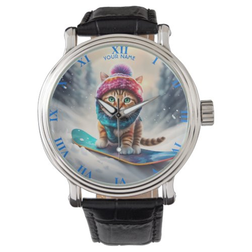 Fantasy Cute Cat On Snowboard Watch