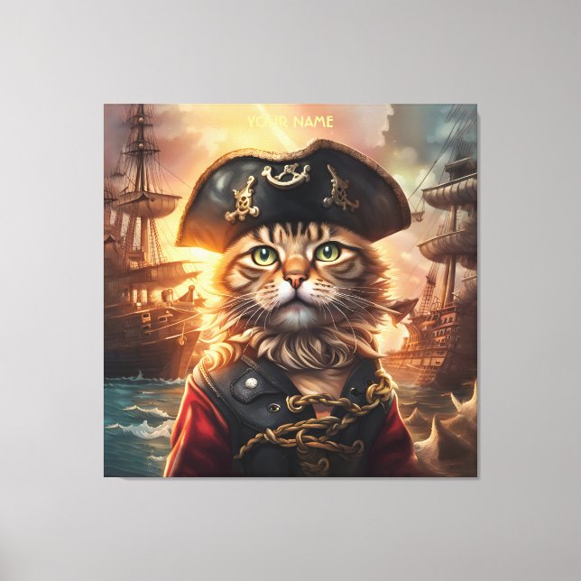 Fantasy Cute Cat Pirate Hat Canvas Print (Front)