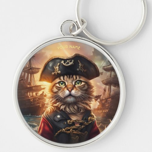 Fantasy Cute Cat Pirate Hat Keychain