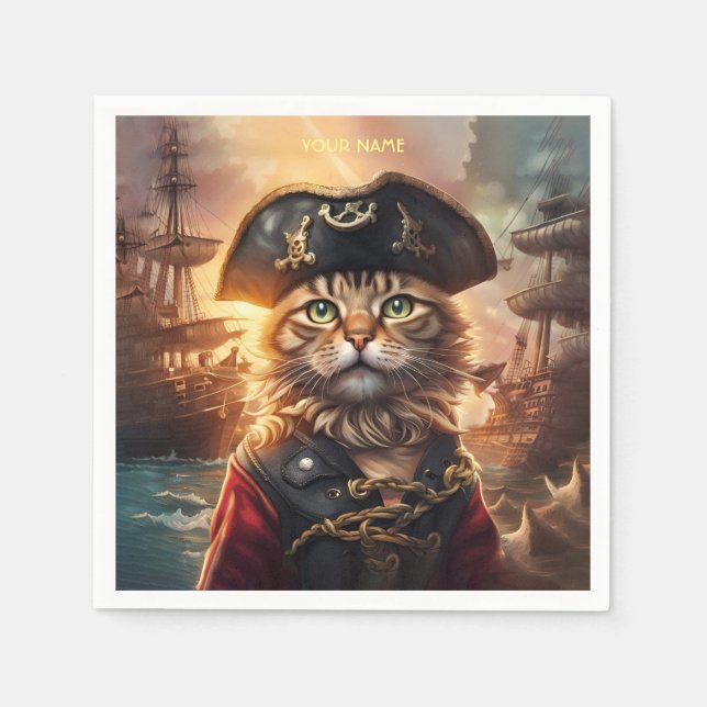 Fantasy Cute Cat Pirate Hat Napkins (Front)