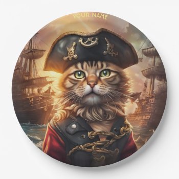 Fantasy Cute Cat Pirate Hat Paper Plates by HumusInPita at Zazzle