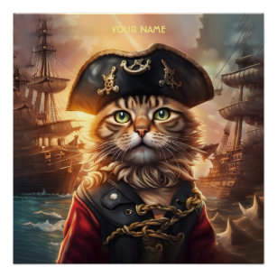 Fantasy Cute Cat Pirate Hat Poster