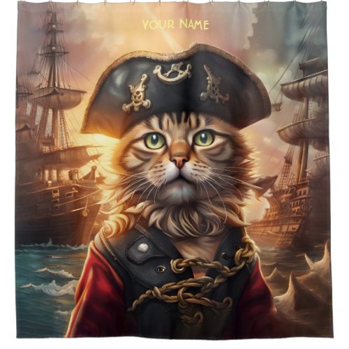 Fantasy Cute Cat Pirate Hat Shower Curtain