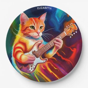 Fantasy Cute Cat Playing Guitar Paper Plates