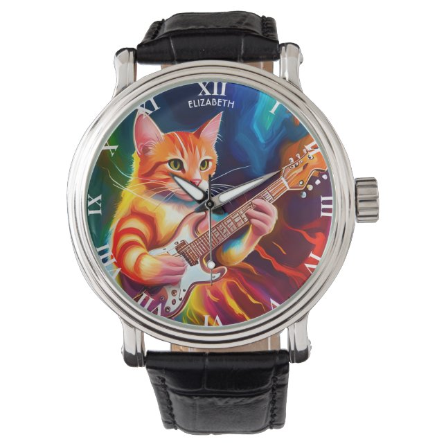 Fantasy Cute Cat Playing Guitar Watch (Front)