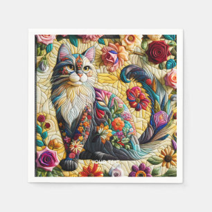 Fantasy Cute Cat Stained Glass Napkins