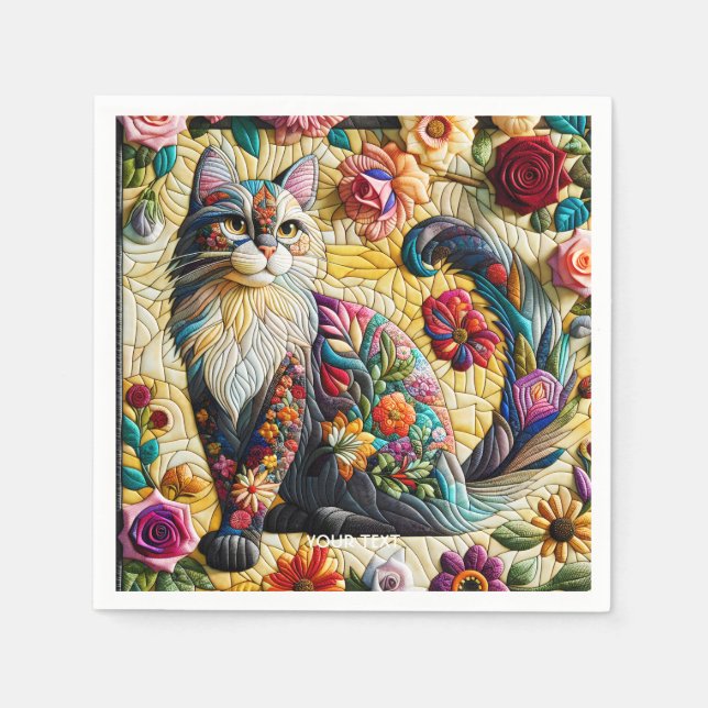 Fantasy Cute Cat Stained Glass Napkins (Front)