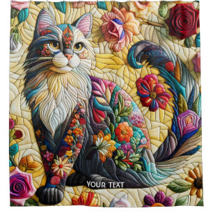 Fantasy Cute Cat Stained Glass Shower Curtain