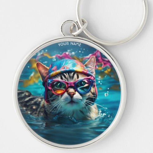 Fantasy Cute Cat Swimming Pool Keychain